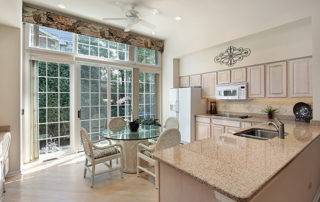 modern kitchen with a sliding glass door